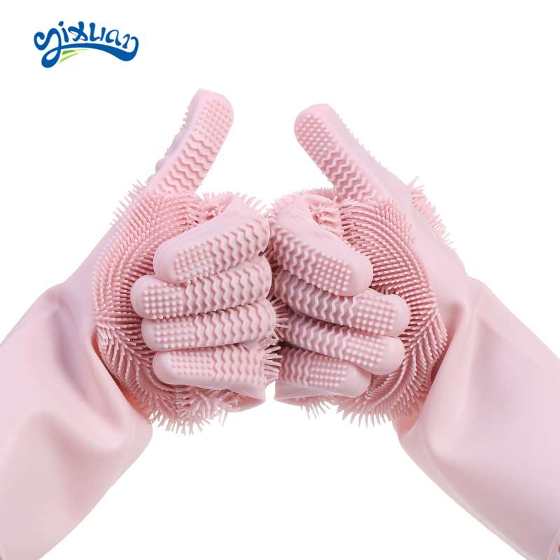 Non-slip Dish Washing Gloves esd Heat-resistant Brush Cleaning Gloves Durable Silicone Rubber Utensils Clean Scrubber Gloves